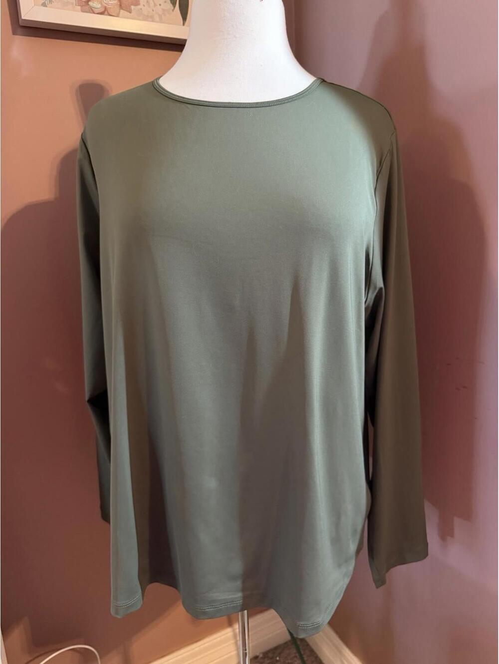 Lands End Long Sleeved Crewneck Top Womens 1X 16-18 Green Layering Lightweight